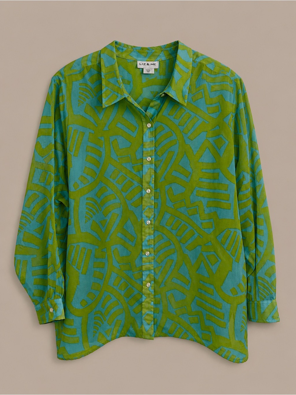Vintage Liz & Me 4X Abstract Geometric Button Down Blouse 90s Retro Plus Size